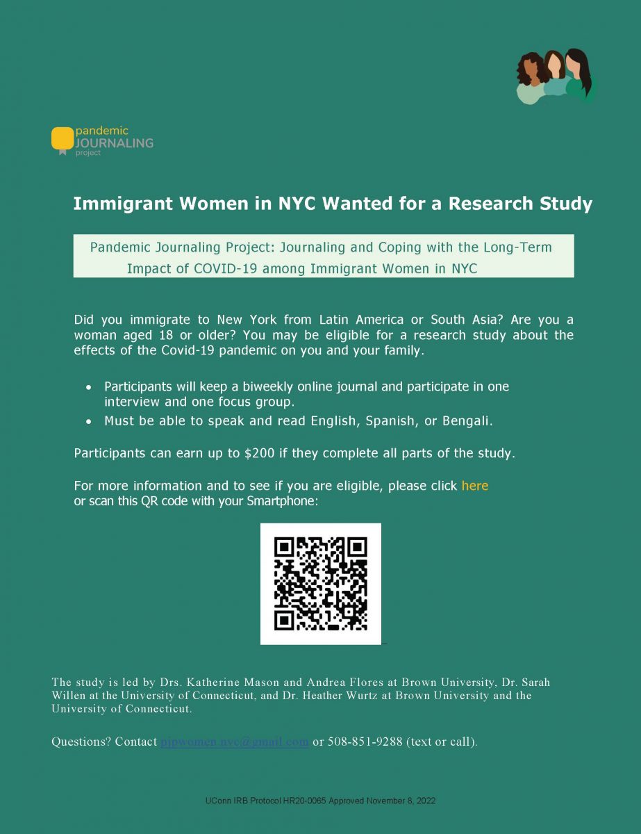 Flyer for PJP study of Immigrant Women's Voices in NYC 